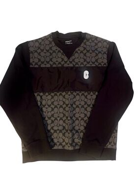 Coach Men's Black Signature Logo Panel Crewneck Sweatshirt